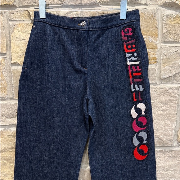 Chanel Gabrielle Coco Karl Lagerfeld Embroidered Jeans Dark Denim Size 38/US 6